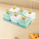 Maxbell Divided Fruit Tray Platter Candy Nut Serving Container for Living Room Fruit 3 Green 3 White