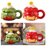 Maxbell Coffee Mug 420ml with Lid Festival Cute Xmas Mug for Household Adults Office Green