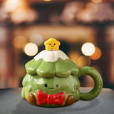 Maxbell Coffee Mug 420ml with Lid Festival Cute Xmas Mug for Household Adults Office Green