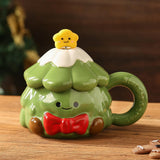 Maxbell Coffee Mug 420ml with Lid Festival Cute Xmas Mug for Household Adults Office Green