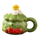 Maxbell Coffee Mug 420ml with Lid Festival Cute Xmas Mug for Household Adults Office Green