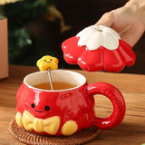 Maxbell Coffee Mug 420ml with Lid Festival Cute Xmas Mug for Household Adults Office Red