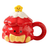 Maxbell Coffee Mug 420ml with Lid Festival Cute Xmas Mug for Household Adults Office Red