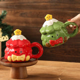 Maxbell Coffee Mug 420ml with Lid Festival Cute Xmas Mug for Household Adults Office Red