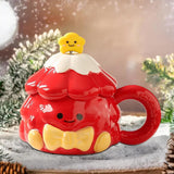 Maxbell Coffee Mug 420ml with Lid Festival Cute Xmas Mug for Household Adults Office Red