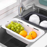 Maxbell Extendable Colander Strainer Sink Colander Strainer Basket for Fruits Dishes White L