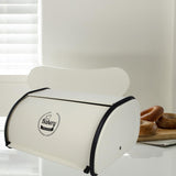 Maxbell Metal Bread Box Kitchen Counter Roll Top Bread Bin for Home Entrance Cookies White
