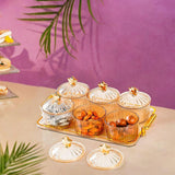 Maxbell Dried Fruit Snack Serving Plate Nut and Candy Serving Tray for Holiday Fruit 6 grid