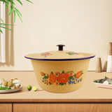 Maxbell Enamel Basin with Lid Thickened Kitchen Supplies Multipurpose Lard Oil Basin 0.65L