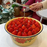 Maxbell Enamel Basin with Lid Thickened Kitchen Supplies Multipurpose Lard Oil Basin 1.45L