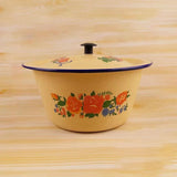 Maxbell Enamel Basin with Lid Thickened Kitchen Supplies Multipurpose Lard Oil Basin 1.45L