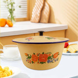 Maxbell Enamel Basin with Lid Thickened Kitchen Supplies Multipurpose Lard Oil Basin 1.45L