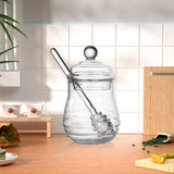 Maxbell Honey Jar with Dipper and Lid Clear Glass Honey Pot for Wedding Syrup Office 280ml