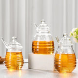 Maxbell Honey Jar with Dipper and Lid Clear Glass Honey Pot for Wedding Syrup Office 280ml