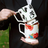 Maxbell Coffee Mug Floral Tea Cup Drinking Cup Drinking Cup for Espresso Coffee Milk black