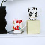 Maxbell Coffee Mug Floral Tea Cup Drinking Cup Drinking Cup for Espresso Coffee Milk red