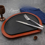 Maxbell Cast Iron Steak Plate Wood Tray Nonstick Fajita Pan for Camping Kitchen Home