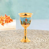 Maxbell Vintage Medieval Goblet Sturdy Pattern Drinking Glass for Blessing Party Bar light blue