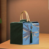 Maxbell Handheld Gift Box Embroidery Biscuit Gift Box for Birthday Festival Presents blue