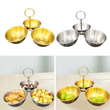 Maxbell Snack Serving Bowl Stainless Steel 3 Compartment for Fruit Sauce Side Dishes Gold
