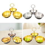 Maxbell Snack Serving Bowl Stainless Steel 3 Compartment for Fruit Sauce Side Dishes Gold