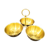 Maxbell Snack Serving Bowl Stainless Steel 3 Compartment for Fruit Sauce Side Dishes Gold