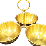 Maxbell Snack Serving Bowl Stainless Steel 3 Compartment for Fruit Sauce Side Dishes Gold