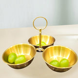Maxbell Snack Serving Bowl Stainless Steel 3 Compartment for Fruit Sauce Side Dishes Gold