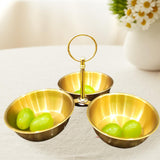 Maxbell Snack Serving Bowl Stainless Steel 3 Compartment for Fruit Sauce Side Dishes Gold