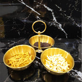 Maxbell Snack Serving Bowl Stainless Steel 3 Compartment for Fruit Sauce Side Dishes Gold