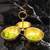 Maxbell Snack Serving Bowl Stainless Steel 3 Compartment for Fruit Sauce Side Dishes Gold