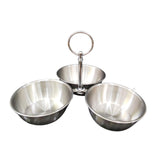 Maxbell Snack Serving Bowl Stainless Steel 3 Compartment for Fruit Sauce Side Dishes Silver