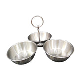 Maxbell Snack Serving Bowl Stainless Steel 3 Compartment for Fruit Sauce Side Dishes Silver