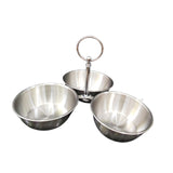 Maxbell Snack Serving Bowl Stainless Steel 3 Compartment for Fruit Sauce Side Dishes Silver
