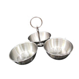 Maxbell Snack Serving Bowl Stainless Steel 3 Compartment for Fruit Sauce Side Dishes Silver