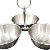 Maxbell Snack Serving Bowl Stainless Steel 3 Compartment for Fruit Sauce Side Dishes Silver
