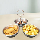 Maxbell Snack Serving Bowl Stainless Steel 3 Compartment for Fruit Sauce Side Dishes Silver