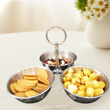 Maxbell Snack Serving Bowl Stainless Steel 3 Compartment for Fruit Sauce Side Dishes Silver