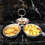 Maxbell Snack Serving Bowl Stainless Steel 3 Compartment for Fruit Sauce Side Dishes Silver