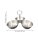 Maxbell Snack Serving Bowl Stainless Steel 3 Compartment for Fruit Sauce Side Dishes Silver