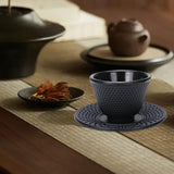 Maxbell Cast Iron Teacup Coaster Set Delicate Teacup Creative Teaware Tea Cup with Saucer Round coaster