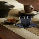Maxbell Cast Iron Teacup Coaster Set Delicate Teacup Creative Teaware Tea Cup with Saucer Leaf coaster