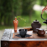 Maxbell Cast Iron Teacup Coaster Set Delicate Teacup Creative Teaware Tea Cup with Saucer Leaf coaster