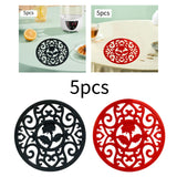 Maxbell 5 Pieces Silicone Trivet Mat Cup Coaster for Countertop Kitchen Dining Table black