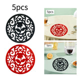 Maxbell 5 Pieces Silicone Trivet Mat Cup Coaster for Countertop Kitchen Dining Table black