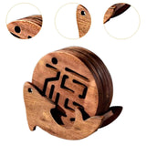 Maxbell Fish Shape Wooden Coasters Set Craft for Table Centerpiece Party Kitchen Dark Brown