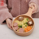 Maxbell Wooden Salad Bowl Round Sturdy with Handle Tableware for Home Kitchen Dining S