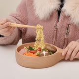 Maxbell Wooden Salad Bowl Round Sturdy with Handle Tableware for Home Kitchen Dining S