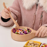 Maxbell Wooden Salad Bowl Round Sturdy with Handle Tableware for Home Kitchen Dining S