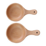 Maxbell Wooden Salad Bowl Round Sturdy with Handle Tableware for Home Kitchen Dining S